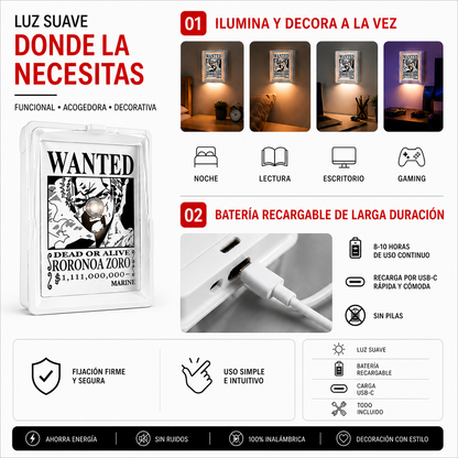Lámpara LED de Sombra Espadachín Recargable para Pared